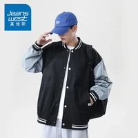 真维斯(JEANSWEST)夹克男春季男装宽松教练服男夹克男士撞色外套秋装上衣黑色XL