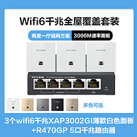 TP-LINK 普联 面板XAP3002GI薄款(方)白色+5口千兆一体化路由器