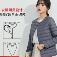 鸭鸭羽绒服鸭鸭(YAYA)鸭鸭轻薄羽绒服女2022年新款冬季短款圆领内胆修身时尚薄外套KXM 深蓝色 M