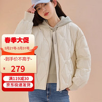 TANBOER 坦博尔 轻薄羽绒服女2022年秋冬款时尚菱格棒球领休闲保暖女士短款羽绒外套TW336260 云雾白 160/84A