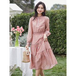 衣香丽影 波点天丝连衣裙女2023年春季新款高级感气质减龄裙子