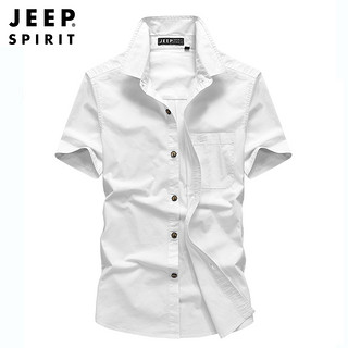 Jeep 吉普 衬衫男2020春夏男士商务短袖衬衣时尚休闲个性修身翻领 RM0252 白色 M