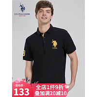 U.S. POLO ASSN. USpolo衫男短袖男刺绣翻领夏季新款商务休闲上衣男保罗官方授权 黑色 L