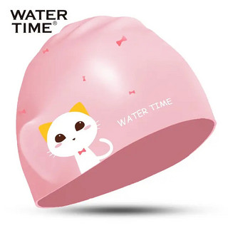 WATERTIME 蛙咚 水川 儿童泳帽男女童防水硅胶不勒头护发耳游泳帽印花猫咪小公主