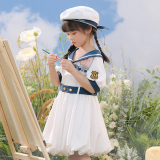 朱迪尼克联名minisnbl原创童装学院风海军领连衣裙可爱花苞裙夏季