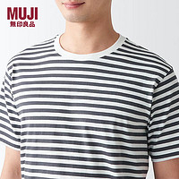 MUJI 無印良品 无印良品MUJI男士水洗天竺编织 条纹短袖T恤ABB01A2S