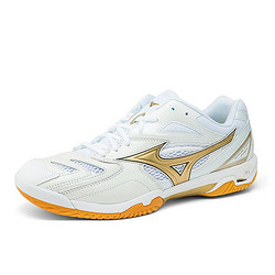 Mizuno 美津浓 WAVE FANG PRO系列 男子羽毛球鞋 71GA210050 白色/金色 42