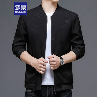 罗蒙 ROMON 夹克男士外套秋冬季商务休闲棒球服领夹克衫潮流时尚印花上衣服男装LFR2105黑色 4XL