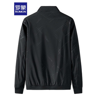 罗蒙 ROMON 夹克男士外套秋冬季商务休闲棒球服领夹克衫潮流时尚印花上衣服男装LFR2105黑色 4XL