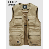吉普JEEP 马甲男夏季薄款户外多口袋网钓鱼速干外套 RM0182 卡其 3XL