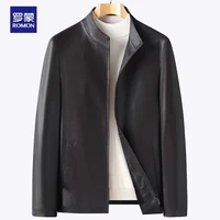 罗蒙 真皮皮衣男士夹克春秋季修身青年机车服韩版立领外套男装海宁皮夹克 黑色立领 195