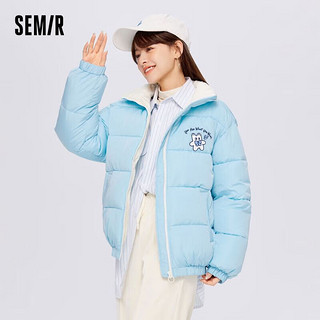 Semir森马棉服女立领印花宽松2022冬季厚款面包服甜美109722112001冰蓝XXL