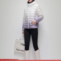 YAYA 鸭鸭羽绒服 鸭鸭轻薄羽绒服女短款2021年新款冬季渐变色时尚洋气外套HP 紫色渐变 XL