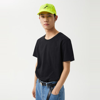 美特斯邦威短袖t恤男款夏季纯白上衣休闲纯色简约基础圆领打底衫纯棉内搭衣 影黑 165/S