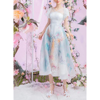 女巫与圣徒 女巫和骑士减龄梦幻印花气质雪纺连衣裙2022年夏装遮肉显瘦裙子