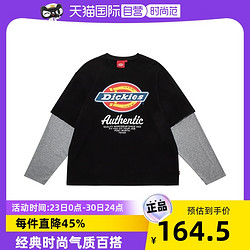 Dickies 帝客 百搭LOGO印花假两件圆领春季情侣卫衣 DK009592