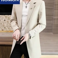罗蒙(ROMON)中长款风衣男士春秋款小西装2023新款韩版修身外套男帅气薄款大衣 卡其2119中长款 M