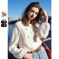 限尺码：3COLOUR 三彩 女士绣花双层领小衫 D381C1029C0006