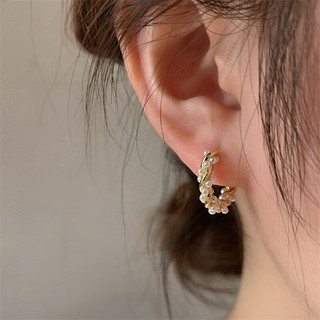 TekapoJade 珍珠圆圈耳环新款潮轻奢高级感秋冬耳饰小众设计耳圈气质耳扣女