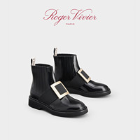 Roger Vivier 罗杰维维亚 RV女鞋Viv Rangers饰扣切尔西靴厚底短靴漆皮小踝靴