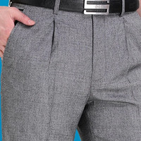 AEMAPE苹果西裤男宽松深档中老年品牌男裤商务正装直筒裤男士品质西装裤 浅灰有褶皱 33码/2尺6