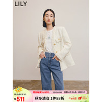 LILY2022冬新款女装优雅浪漫复古小香风时尚高级感中长款毛呢外套 604米白 M