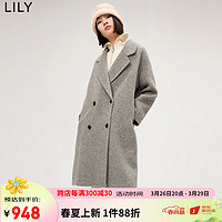 丽丽 LILY2023春新款女装时尚复古少女粉通勤双排扣保暖羊毛毛呢外套女 501灰色 M