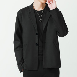 啄木鸟（TUCANO）西服男士春季休闲单西港风外套修身小西装韩版潮流正装新郎伴郎礼服宴会 黑色 XL