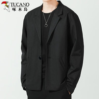 啄木鸟(TUCANO)西服男士春季休闲单西港风外套修身小西装韩版潮流正装新郎伴郎礼服宴会 黑色 3XL