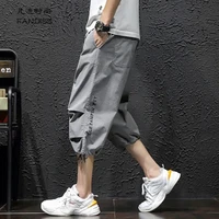 凡迪时尚胖子夏季休闲七分裤男加肥加大码日系宽松潮牌薄款束脚工装短裤男 灰色 2XL