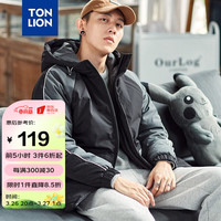 唐狮（TonLion）2021冬季棉衣男拼接工装外套加厚保暖棉服学生宽松棉袄626410062001 黑色 XL