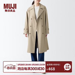 无印良品（MUJI）女式 不易沾水 双排扣大衣  中长款外套 风衣 浅米色 3S M