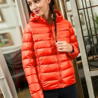 intercrew轻羽绒服女冬季新品女款休闲简约百搭纯色韩版轻薄款连帽上衣 橘色-连帽 M（建议75-90斤）
