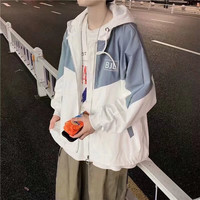 快乐嘉人春秋外套男韩版潮流痞帅日系工装夹克ins港风学生秋季连帽外套男宽松大码夹克 蓝色7027乐淘淘 XL