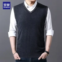 ROMON 罗蒙 毛线背心男针织毛衣马甲含羊毛男士无袖羊毛衫春秋薄款V领毛马夹中年青年学生纯色休闲坎肩 深灰 52/XL
