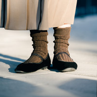 Beeff Socks男女情侣 3x3肋条加厚粗针中筒长袜 綿アクリル混针织