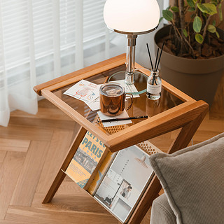 木邻/芝士边几 北欧实木小桌子沙发中间可移动设计师钢化玻璃边几