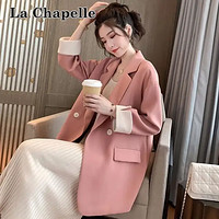 La Chapelle Sport拉夏贝尔小西装女2023春季新款西装外套女双排扣宽松休闲Chic西服 粉色 M_建议95-115