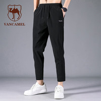 VANCAMEL 西域骆驼 休闲裤男夏季冰丝速干弹力宽松直筒九分薄款运动裤子 黑色 L