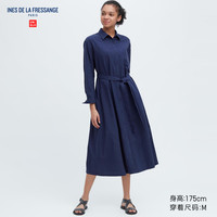 优衣库 女装 IDLF麻棉混纺系腰带衬衫式连衣裙(长袖23春夏)456294