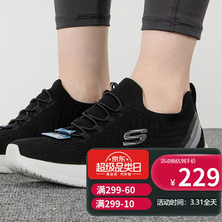 SKECHERS 斯凯奇 女鞋 23夏季新款休闲鞋轻便跑步鞋软底一脚穿网面透气跑步鞋子 黑色-BLK-一脚穿 35