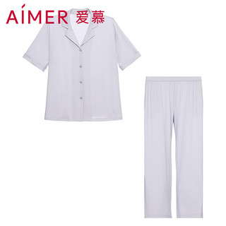 Aimer 爱慕 睡衣女可外穿夏季薄款五分袖简约舒适翻领家居服套装AM466181