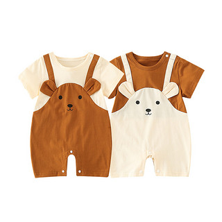 依贝童 婴儿衣服夏季短袖连体衣男女宝宝可爱小熊哈衣背带假两件