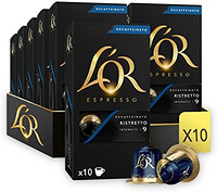 L'OR LOR Espresso Ristretto-Intensity 8-与Nespresso *兼容的铝制咖啡胶囊（每10包，共100胶囊），不含咖啡因