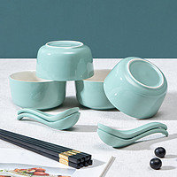 Debo 德铂 陶瓷餐具套装陶瓷碗饭碗勺子筷子4.5寸汤碗家用餐具12件套