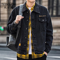 太子龙（TEDELON）牛仔外套男休闲翻领工装外套时尚上衣百搭男装 607 黑色 XL