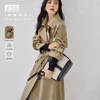 春秋装经典挡风片双排扣腰间系带女式长款风衣外套 XL 经典卡其(收藏品牌，及时获取活动提示)