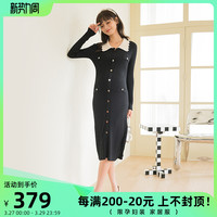 BELLYWEAR春季孕妇连衣裙新款时尚外出哺乳裙拼接法式通勤针织裙