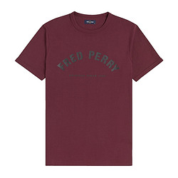 FRED PERRY 佛莱德·派瑞 男士深红色logo印花棉质半袖T恤