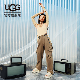 UGG 2023夏季女士凉拖休闲舒适纯色厚底时尚魔术贴一字拖鞋1125022